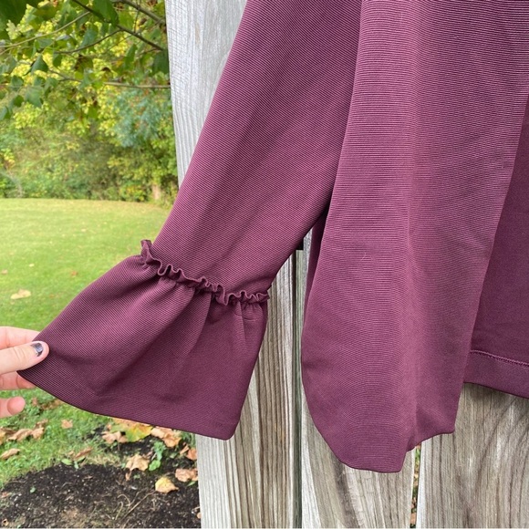 ELLE Women’s Purple Burgundy Open Front Cardigan with Ruffle Sleeves L - Picture 3 of 6